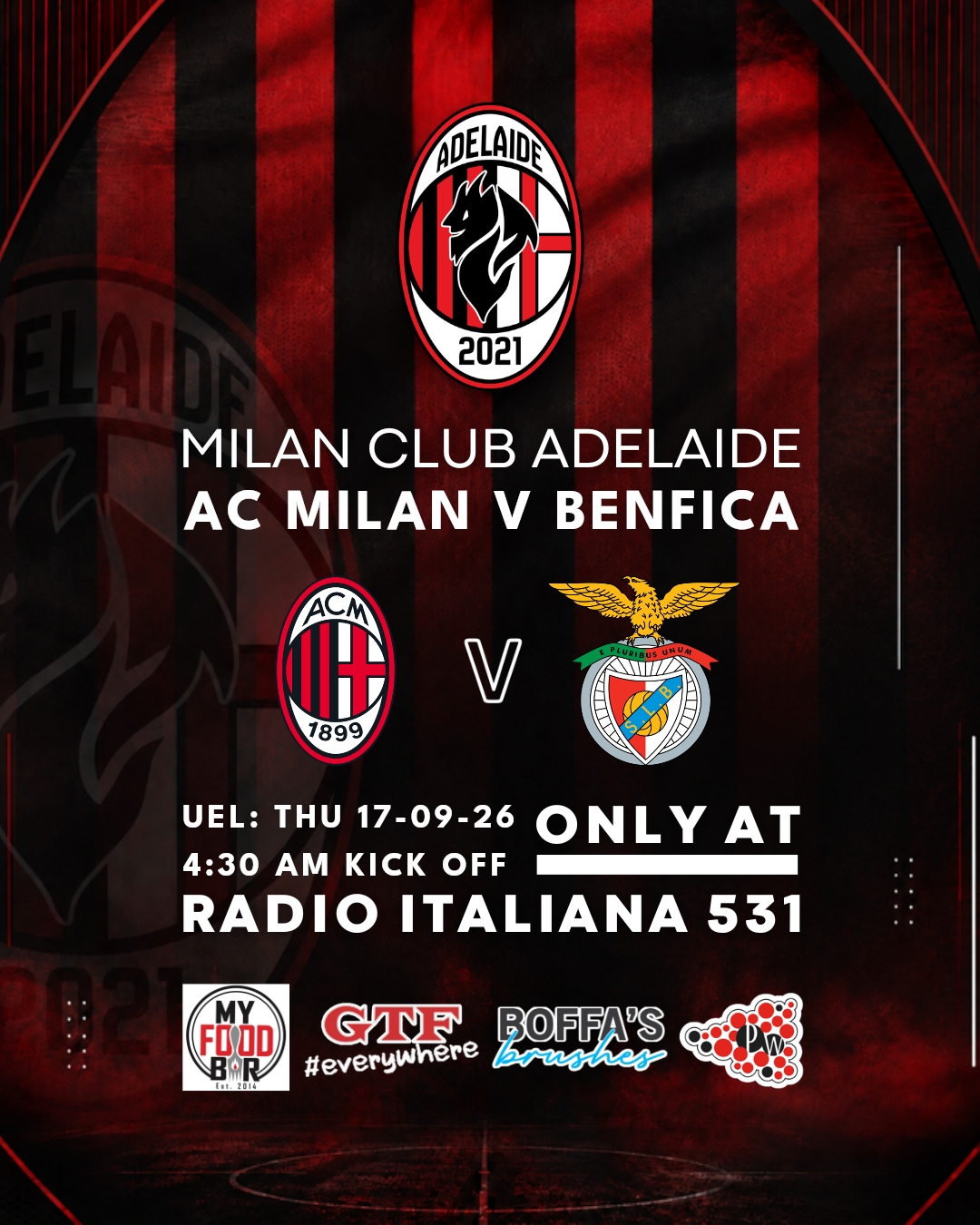 🔴⚫ FORZA MILAN! Milan v Benfica 🔴⚫
Ciao Rossoneri di Adelaide! Ci vediamo tut