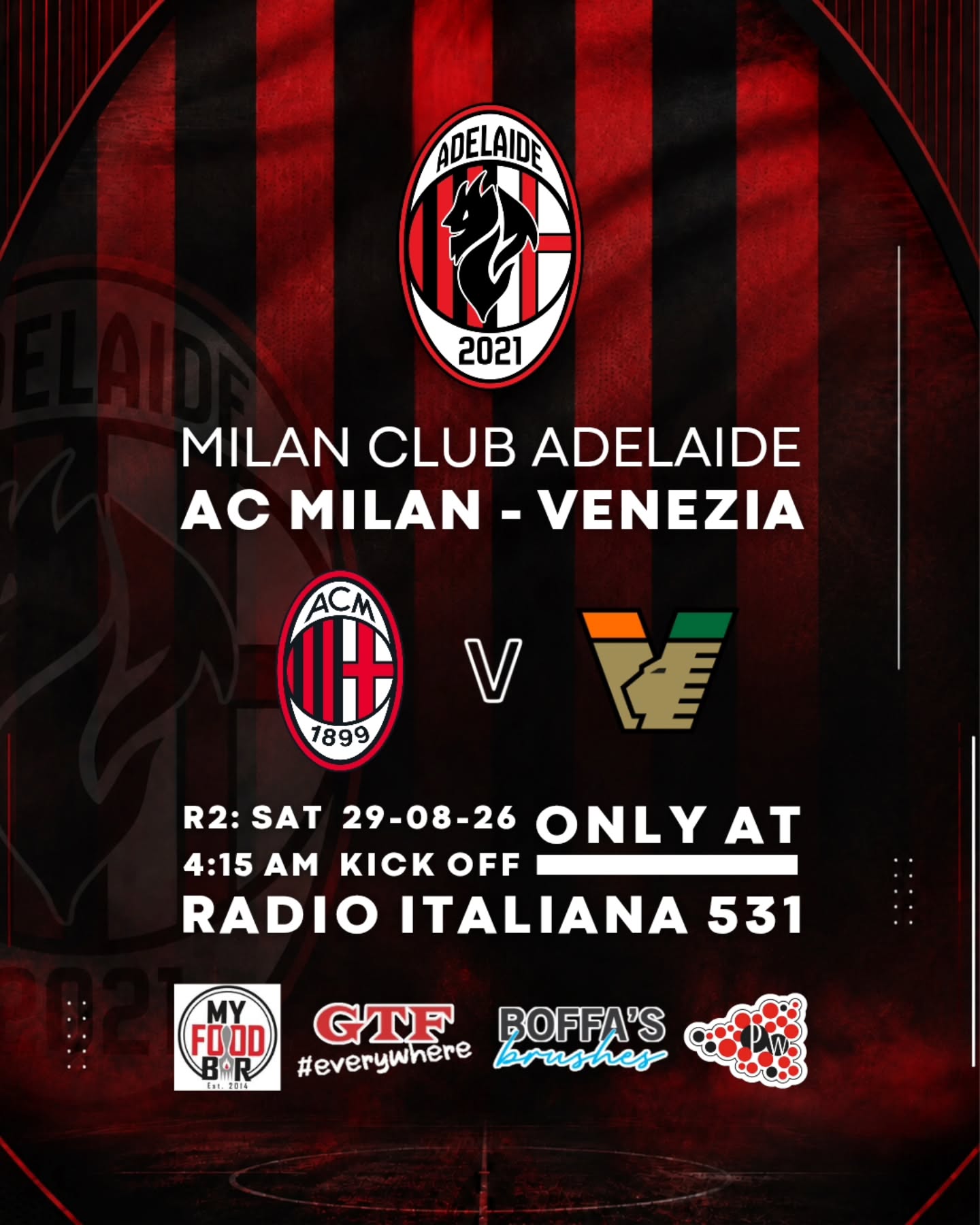 🔴⚫ FORZA MILAN! Milan v Venezia 🔴⚫
Ciao Rossoneri di Adelaide! Ci vediamo tut