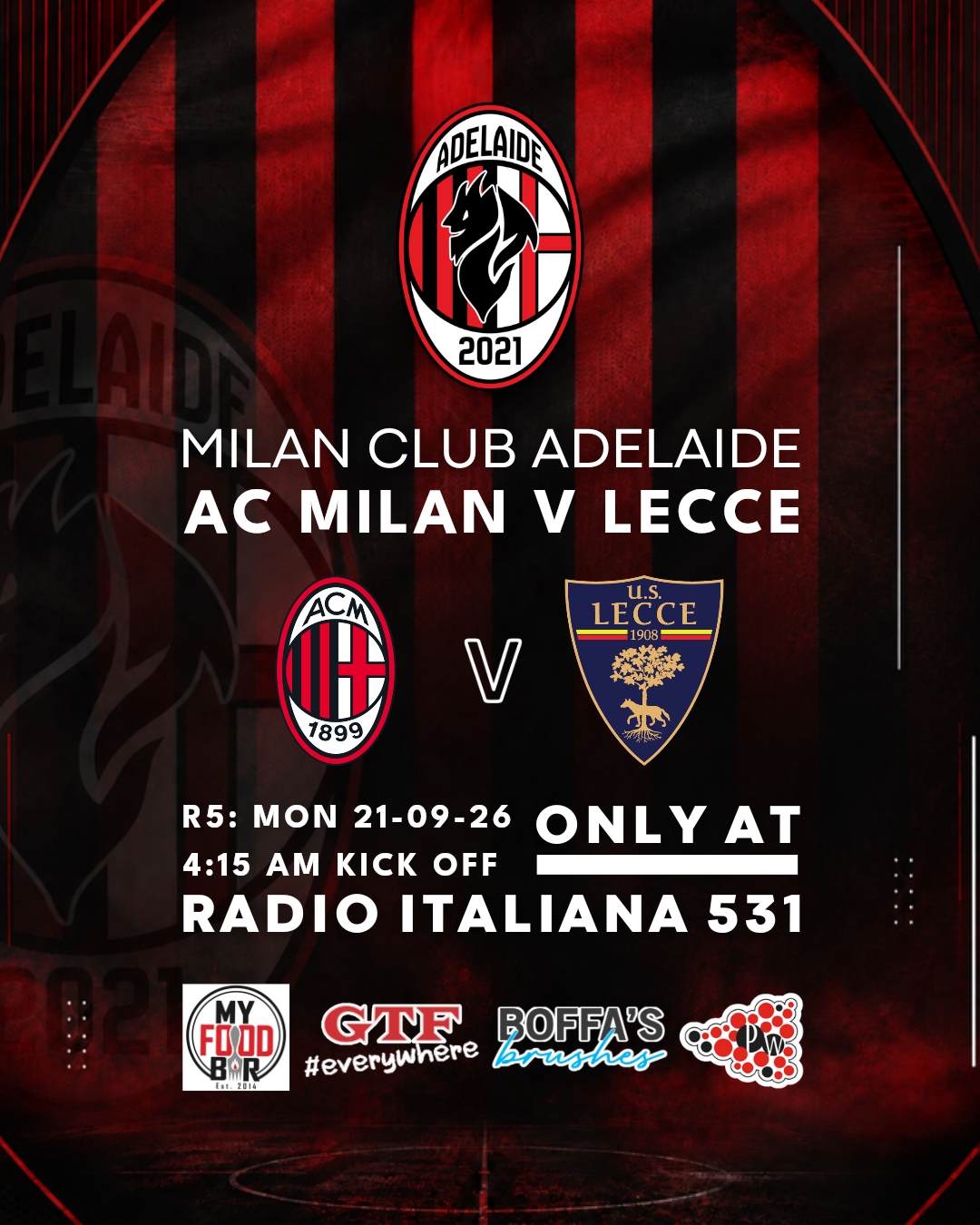 🔴⚫ FORZA MILAN! Milan v Lecce 🔴⚫
Ciao Rossoneri di Adelaide! Ci vediamo tutti