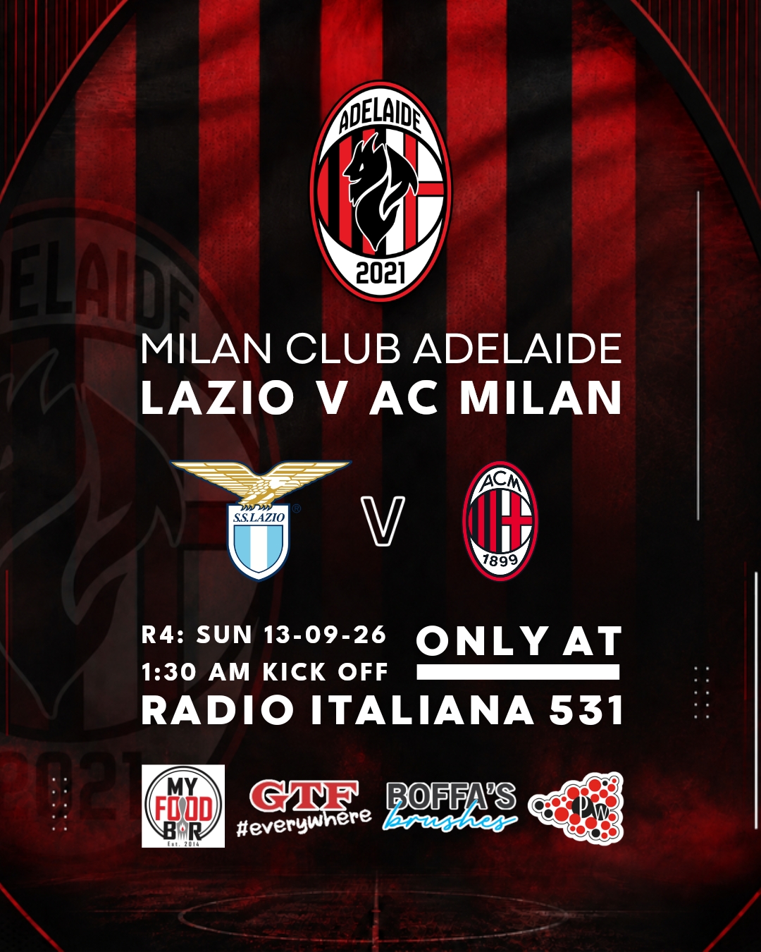 🔴⚫ FORZA MILAN! Milan v Lazio 🔴⚫
Ciao Rossoneri di Adelaide! Ci vediamo tutti