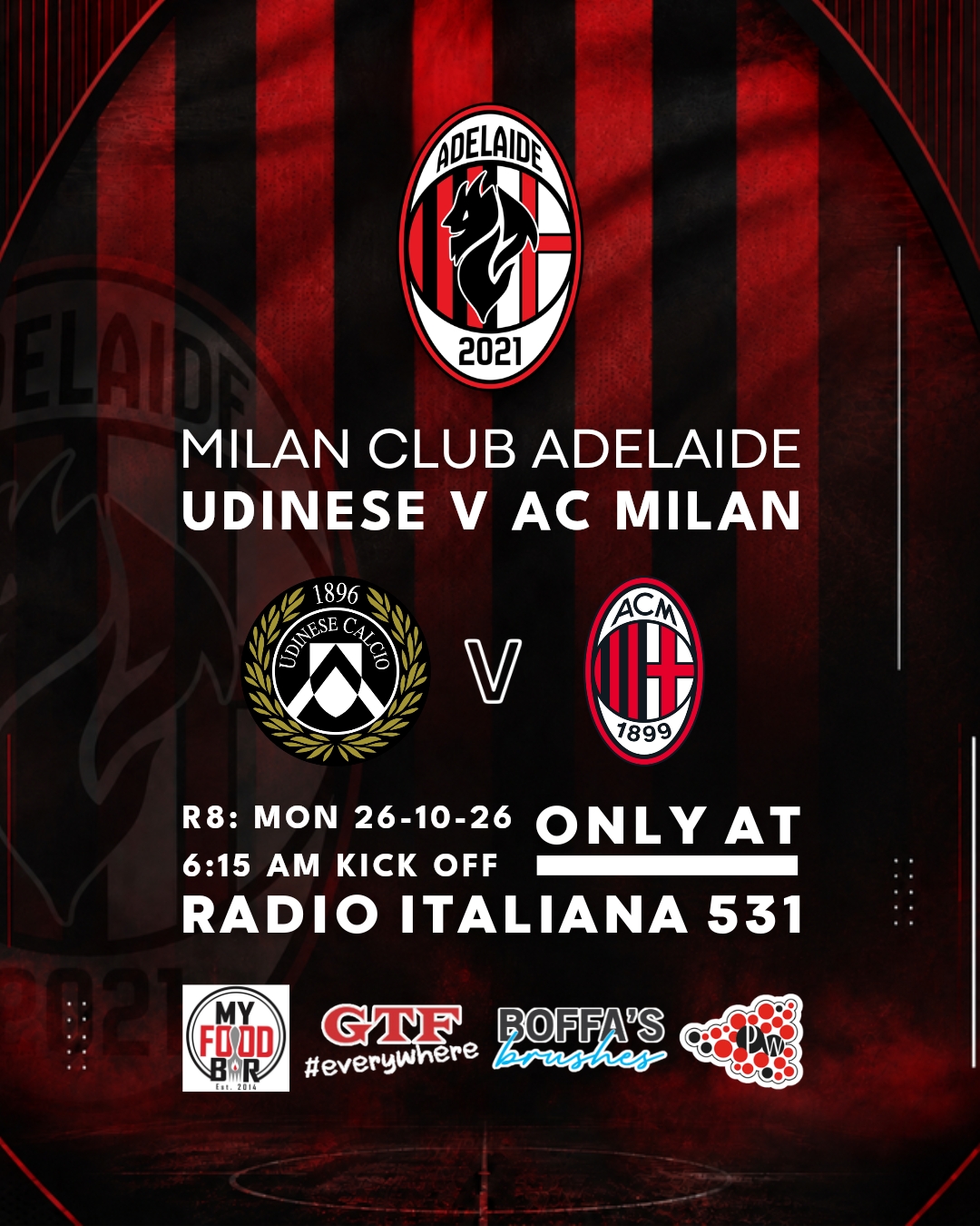 🔴⚫ FORZA MILAN! Milan v Udinese 🔴⚫
Ciao Rossoneri di Adelaide! Ci vediamo tut
